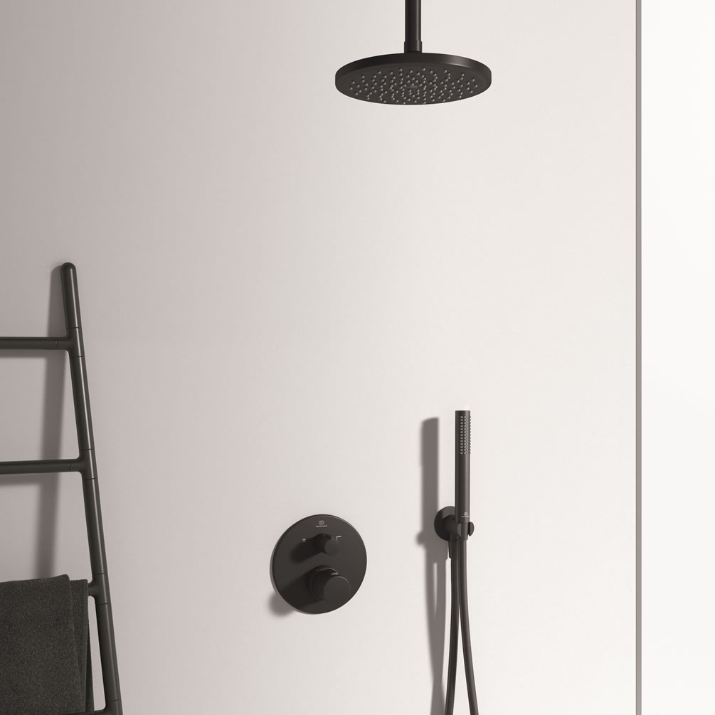 Lifestyle image of Ideal Standard Ceratherm T100 Matt Black Thermostatic Shower Set